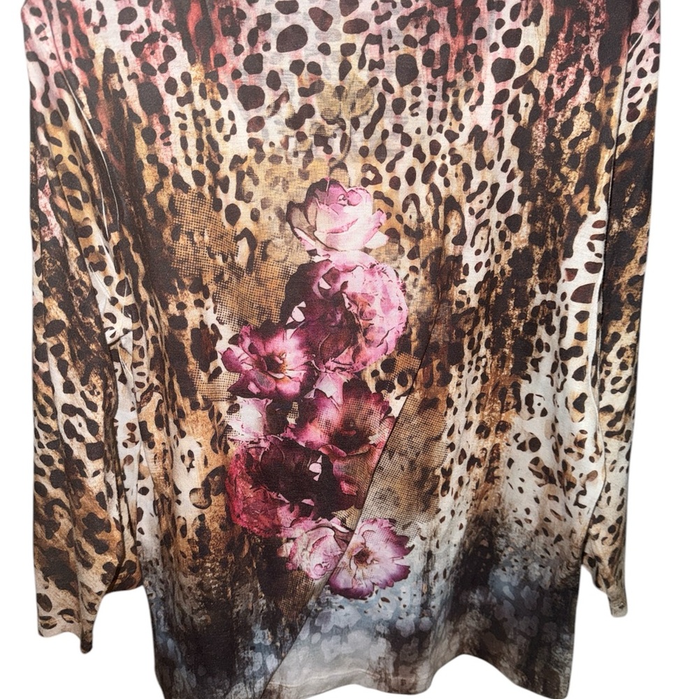 Leopard Print Long Sleeve Top with Floral Design